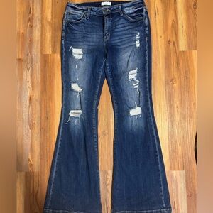 Petra 153 Fashions Dark Blue Distressed Flare Jeans